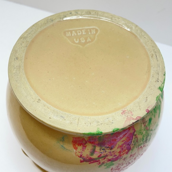 Vintage Hand Painted Flowers Floral Made In USA American Pottery Pot Jar Planter - Picture 3 of 4